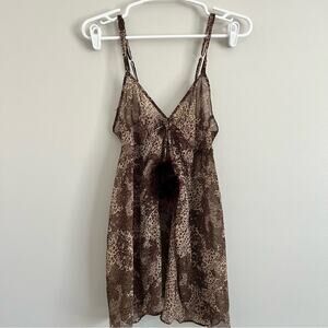 Unforgettable Women's Tan Brown Leopard Print Sheer Tie Front Cami Small
